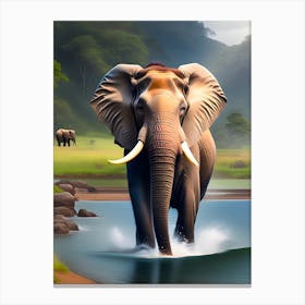 Elephant In The Water Canvas Print