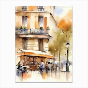 Paris city, passersby, cafes, apricot atmosphere, watercolors.13 Canvas Print