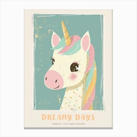Rainbow Pastel Unicorn Storybook Style 1 Poster Canvas Print