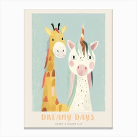 Giraffe & Unicorn Pastel Storybook Style 1 Poster Canvas Print