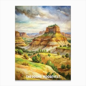 Theodore Roosevelt National Park Watercolor Painting Canvas Print