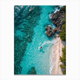 Aerial Drone Photography Capturing A Surfer Riding A Wave Near A Lagoon On A Tropical Coastline San (5) Canvas Print