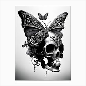 Skull With Butterfly Motifs Pink Stream Punk Canvas Print