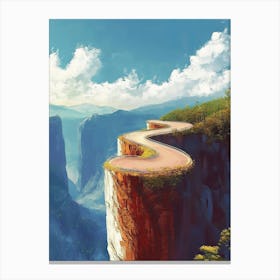 Scenic Extreme Winding Road With Cliff, Lustration Canvas Print