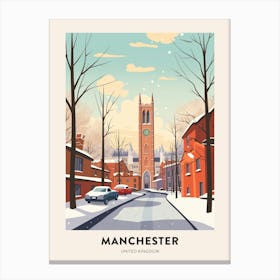 Vintage Winter Travel Poster Manchester United Kingdom 6 Canvas Print