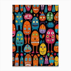 Monsters On Black Background Canvas Print