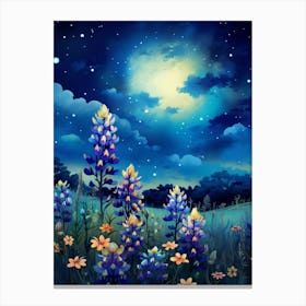Bluebonnet Wildflower With Starry Sky (4) Canvas Print