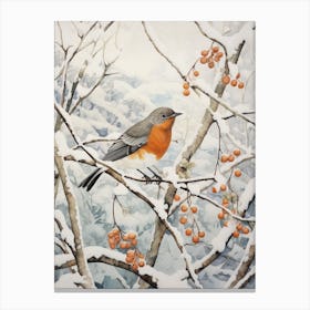 Winter Bird Painting Robin 6 Canvas Print