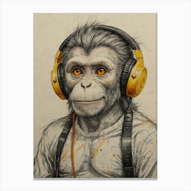 Monkey With Headphones Canvas Print