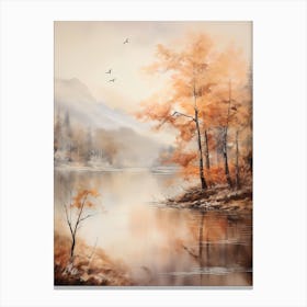 Lake In The Woods In Autumn, Painting 5 Canvas Print
