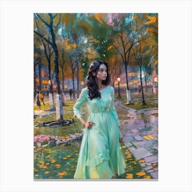 Girl In A Green Dress Canvas Print