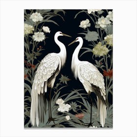 Black And White Cranes 6 Vintage Japanese Botanical Canvas Print
