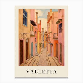 Valletta Malta 3 Vintage Pink Travel Illustration Poster Canvas Print