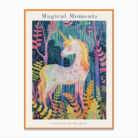 Floral Fauvism Style Unicorn In The Woodland 3 Poster Canvas Print