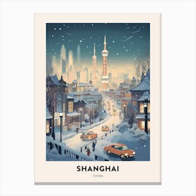 Winter Night  Travel Poster Shanghai China 1 Canvas Print