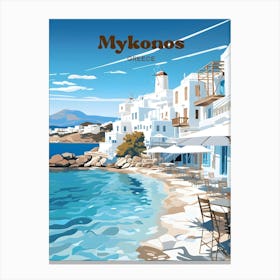 Mykonos Greece Summer Travel Illustration Canvas Print