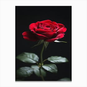 Red Rose On Black Background 49 Canvas Print