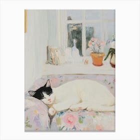 Cat Sleeping On A Sofa Canvas Print