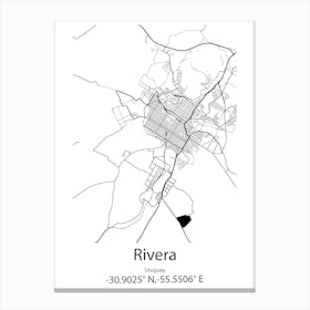 Rivera,Uruguay Minimalist Map Canvas Print