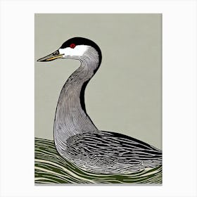 Grebe 3 Linocut Bird Canvas Print