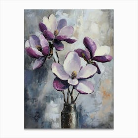 Purple Magnolia Flowers On Canvas With Texture In The Grayscale Canvas Print