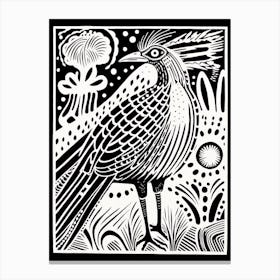 B&W Bird Linocut Roadrunner 3 Canvas Print