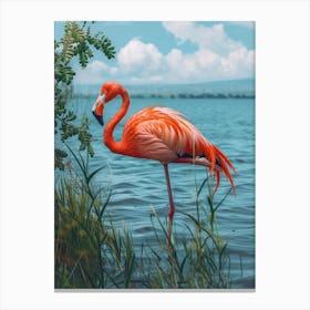 Greater Flamingo Lake Manyara Tanzania Tropical Illustration 2 Canvas Print