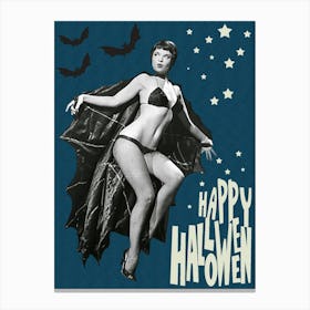 Beautiful Pin Up Bat Girl On Halloween Night Canvas Print