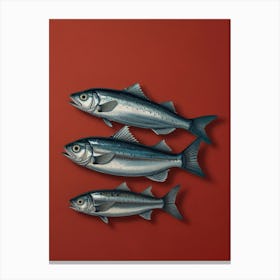 Three Fish On A Red Background Canvas Print