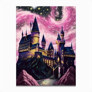 Hogwarts Starry Night Pink Canvas Print