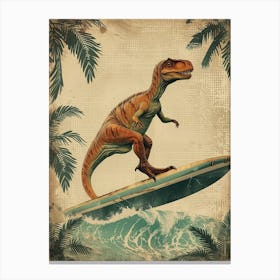 Vintage Heterodontosaurus Dinosaur On A Surf Board 2 Canvas Print