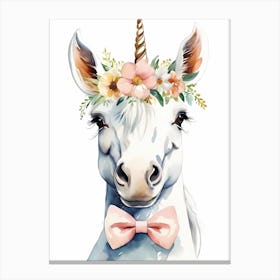 Baby Unicorn Flower Crown Bowties Woodland Animal Nursery Decor (21) Canvas Print