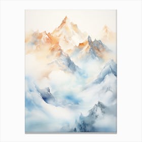 Watercolor Mountains With Clouds Canvas Print