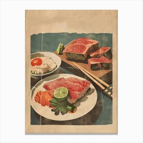 Wagyu Donburi Japanese Cuisine Mid Century Modern Canvas Print