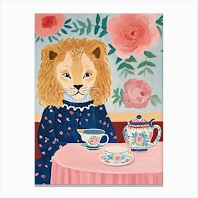 Animals Having Tea   Lion 1 Canvas Print