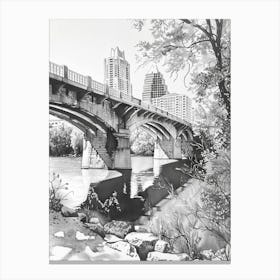 Congress Avenue Bridge Austin Texas Black And White Drawing 2 Canvas Print