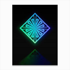 Neon Blue and Green Abstract Geometric Glyph on Black n.0456 Canvas Print