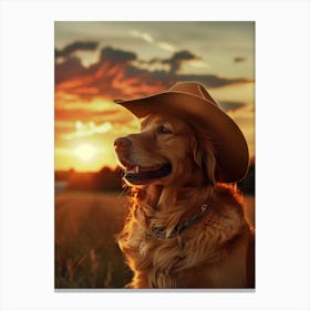 Golden Retriever Cowboy Sunset Canvas Print
