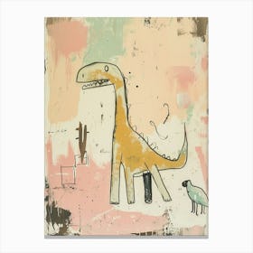 Dinosaur & Friend Minimalist Cartoon Canvas Print