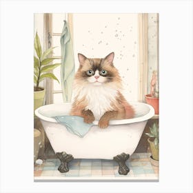 Himalayan Cat In Bathtub Botanical Bathroom 3 Canvas Print
