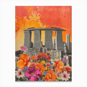 Singapore   Floral Retro Collage Style 4 Canvas Print