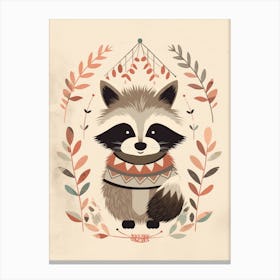 Boho Neutral Illustration Of A Raccoon Minimalist 1 Canvas Print