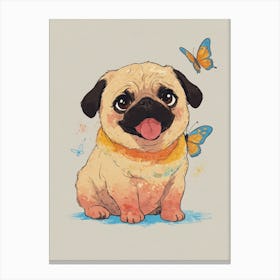 Pug Dog With Butterflies Canvas Print