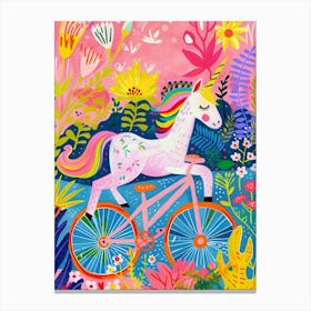 Floral Fauvism Style Unicorn Riding A Bike 4 Canvas Print
