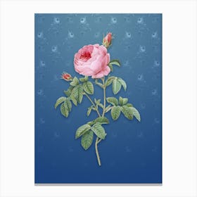 Vintage Provence Rose Bloom Botanical on Bahama Blue Pattern Canvas Print