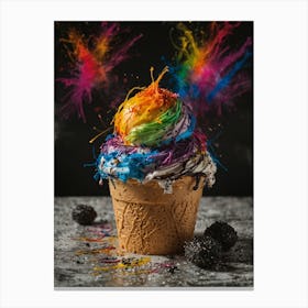 Rainbow Ice Cream Cone With Sprinkles Canvas Print