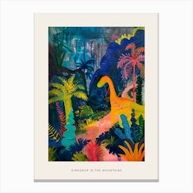 Colourful Tropical Dinosaur Mountain Painting Poster Canvas Print