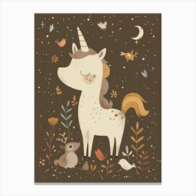 Unicorn In The Meadow With Abstract Woodland Animals 1 Canvas Print