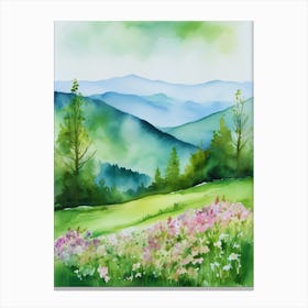 Smoky Mountains Painting, Spring Flowers, Watercolor Art, Appalachian Mountain Landscape Wall Art, Mountain Forest Print..182 Canvas Print