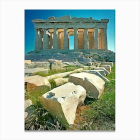 Greece, Athens, Acropolis, The Parthenon With Other Ruins Canvas Print